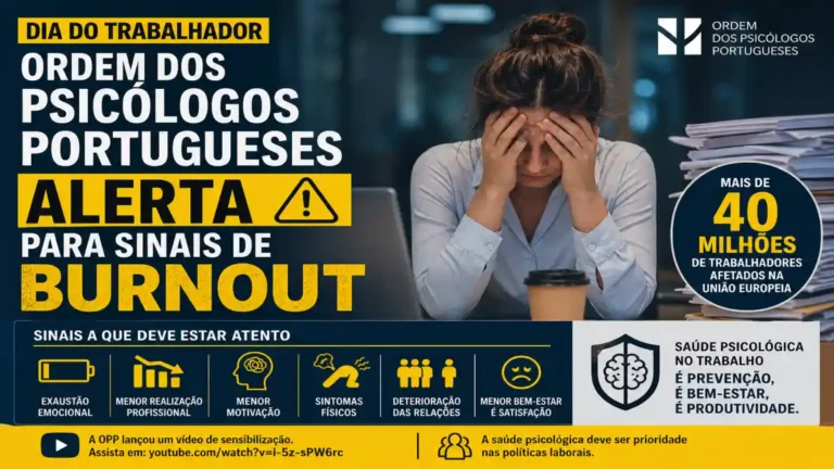 Lisboa: mais de 40 milhões de trabalhadores europeus afetados por burnout, alerta Ordem dos Psicólogos